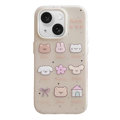 For iPhone 15 Frosted 3 in 1 Design Shockproof Phone Case - Nine Grid Animals - EDA009750806B