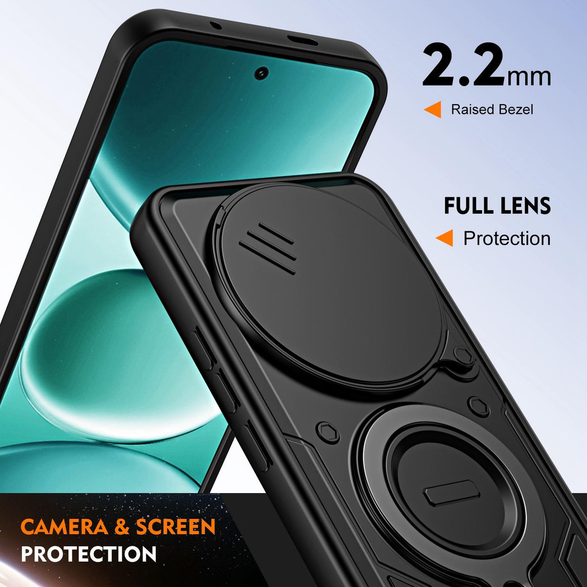 For Redmi Note 15 Pro 5G Global 163.6m Ring Holder Lens Slide Cover Phone Case - Blue - EDA009751103B