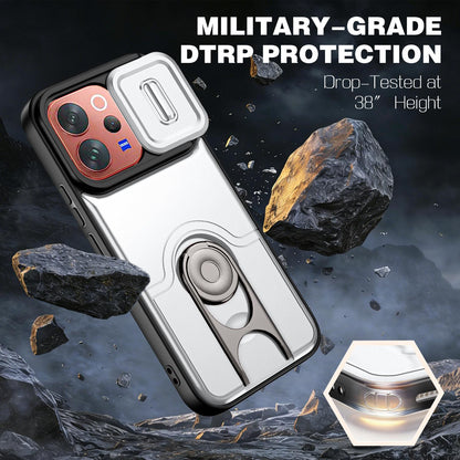For vivo V70 5G / S50 5G Sliding Camera Cover 2 in 1 Rotating Holder Air Bag Shockproof Phone Case - Silvery - EDA009752601A