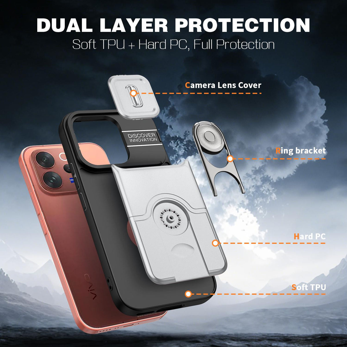 For vivo V70 5G / S50 5G Sliding Camera Cover 2 in 1 Rotating Holder Air Bag Shockproof Phone Case - Silvery - EDA009752601A