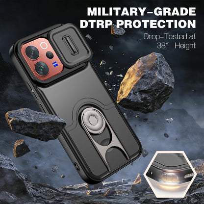 For vivo V70 5G / S50 5G Sliding Camera Cover 2 in 1 Rotating Holder Air Bag Shockproof Phone Case - Black - EDA009752601B