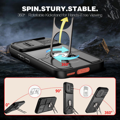 For vivo V70 5G / S50 5G Sliding Camera Cover 2 in 1 Rotating Holder Air Bag Shockproof Phone Case - Black - EDA009752601B