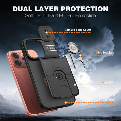 For vivo V70 5G / S50 5G Sliding Camera Cover 2 in 1 Rotating Holder Air Bag Shockproof Phone Case - Black - EDA009752601B