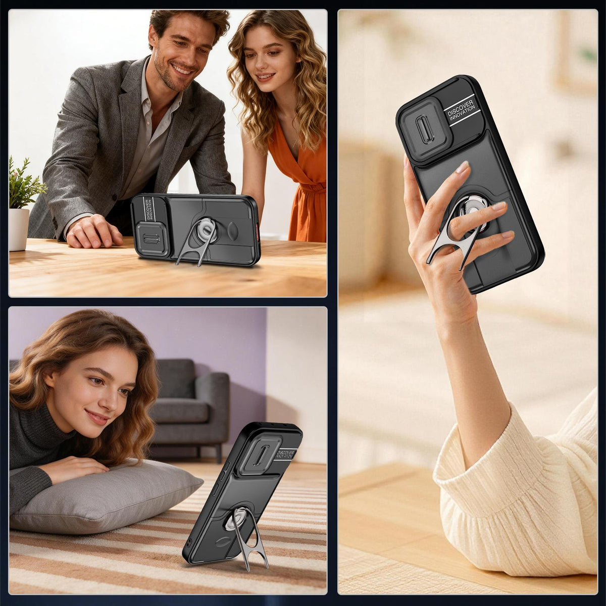 For vivo V70 5G / S50 5G Sliding Camera Cover 2 in 1 Rotating Holder Air Bag Shockproof Phone Case - Black - EDA009752601B