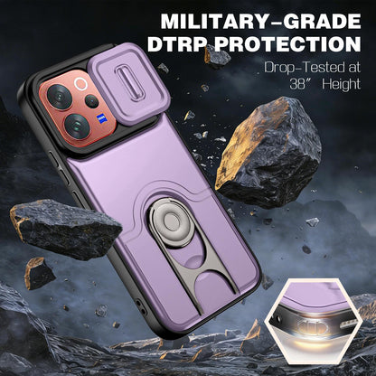 For vivo V70 5G / S50 5G Sliding Camera Cover 2 in 1 Rotating Holder Air Bag Shockproof Phone Case - Purple - EDA009752601C