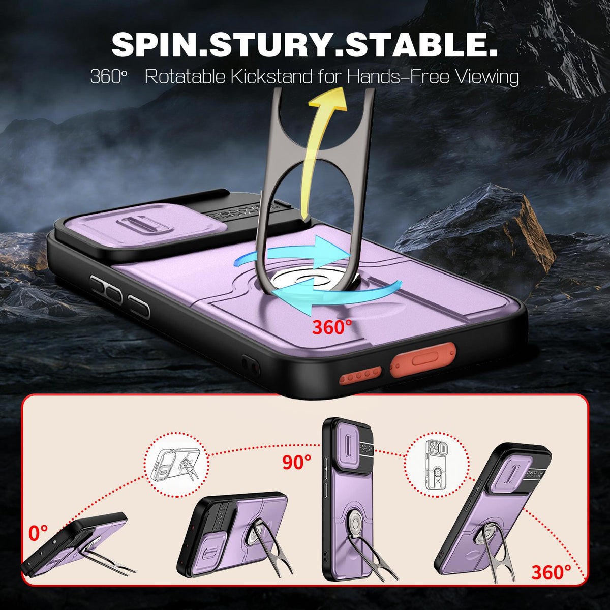For vivo V70 5G / S50 5G Sliding Camera Cover 2 in 1 Rotating Holder Air Bag Shockproof Phone Case - Purple - EDA009752601C