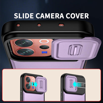 For vivo V70 5G / S50 5G Sliding Camera Cover 2 in 1 Rotating Holder Air Bag Shockproof Phone Case - Purple - EDA009752601C