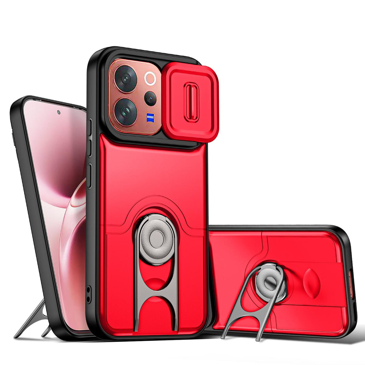 For vivo V70 5G / S50 5G Sliding Camera Cover 2 in 1 Rotating Holder Air Bag Shockproof Phone Case - Red - EDA009752601D