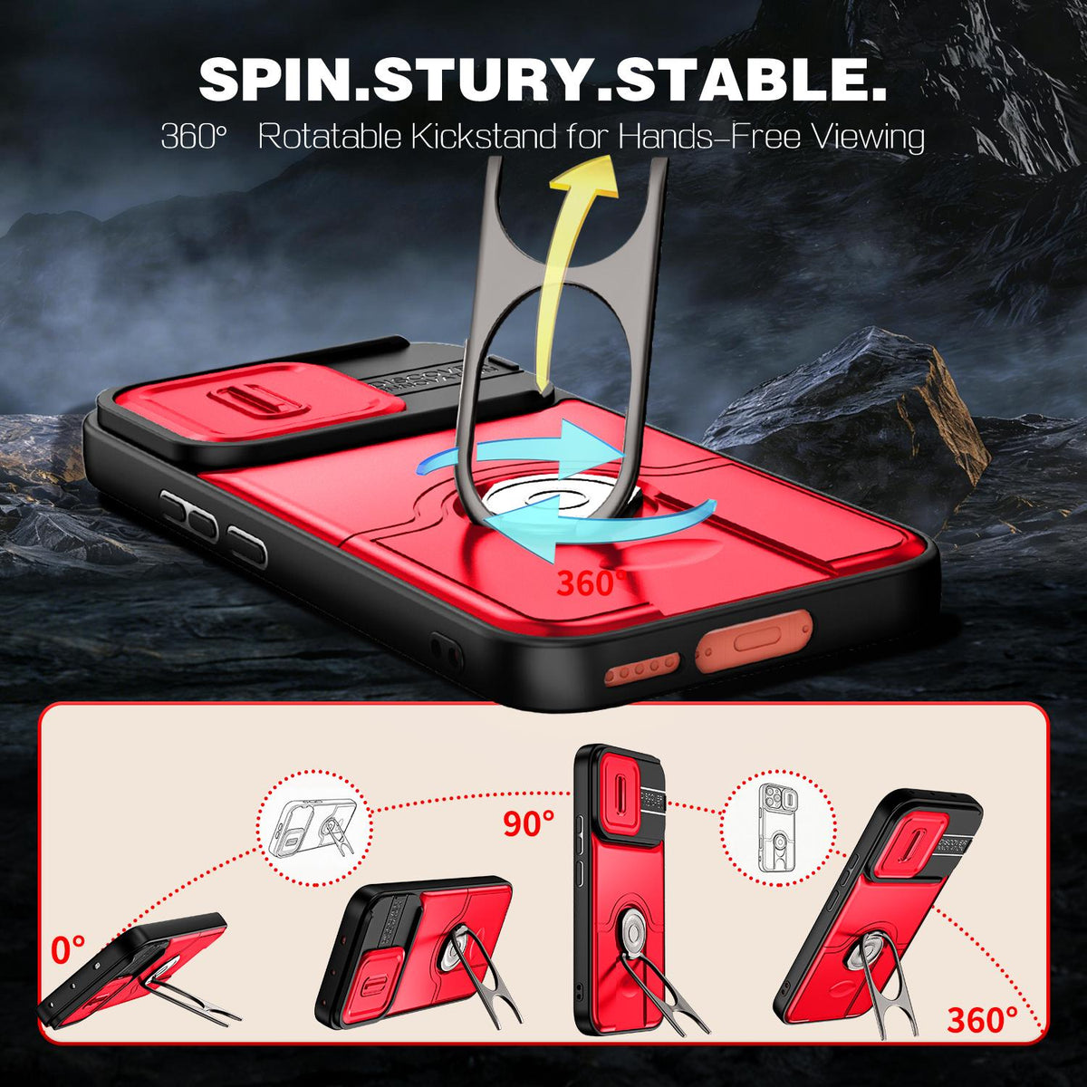 For vivo V70 5G / S50 5G Sliding Camera Cover 2 in 1 Rotating Holder Air Bag Shockproof Phone Case - Red - EDA009752601D