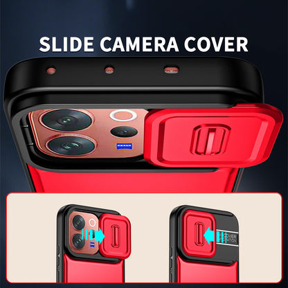 For vivo V70 5G / S50 5G Sliding Camera Cover 2 in 1 Rotating Holder Air Bag Shockproof Phone Case - Red - EDA009752601D