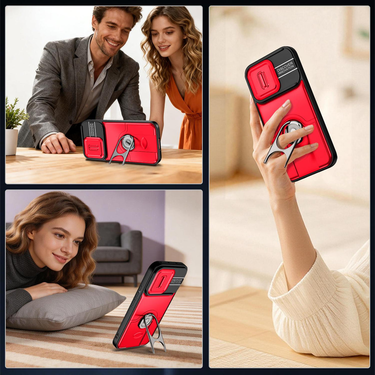For vivo V70 5G / S50 5G Sliding Camera Cover 2 in 1 Rotating Holder Air Bag Shockproof Phone Case - Red - EDA009752601D