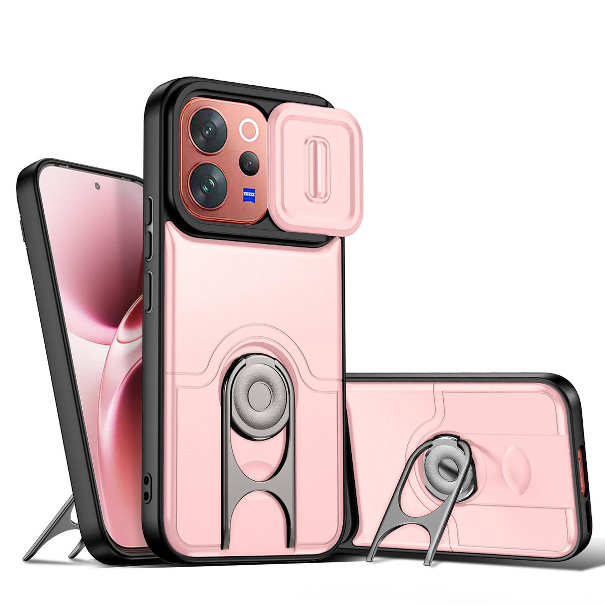 For vivo V70 5G / S50 5G Sliding Camera Cover 2 in 1 Rotating Holder Air Bag Shockproof Phone Case - Pink - EDA009752601E