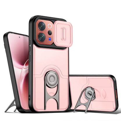 For vivo V70 5G / S50 5G Sliding Camera Cover 2 in 1 Rotating Holder Air Bag Shockproof Phone Case - Pink - EDA009752601E