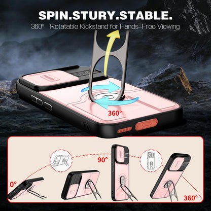 For vivo V70 5G / S50 5G Sliding Camera Cover 2 in 1 Rotating Holder Air Bag Shockproof Phone Case - Pink - EDA009752601E