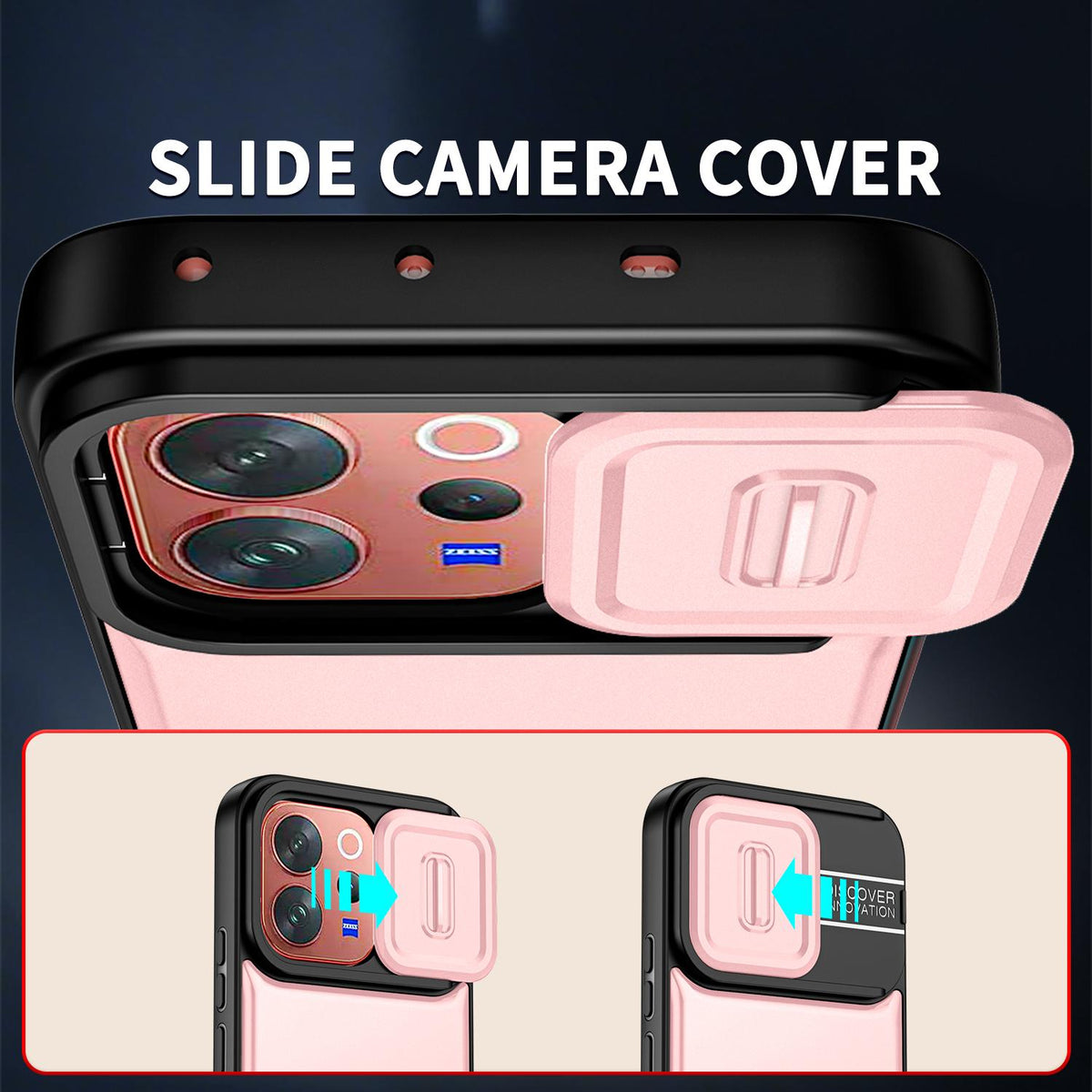 For vivo V70 5G / S50 5G Sliding Camera Cover 2 in 1 Rotating Holder Air Bag Shockproof Phone Case - Pink - EDA009752601E