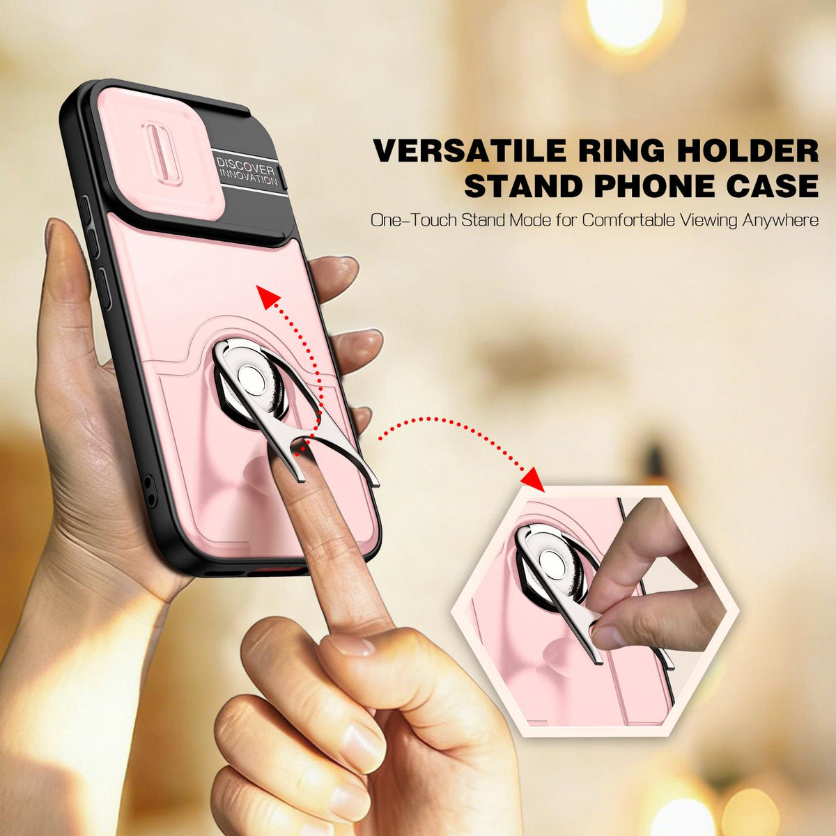 For vivo V70 5G / S50 5G Sliding Camera Cover 2 in 1 Rotating Holder Air Bag Shockproof Phone Case - Pink - EDA009752601E