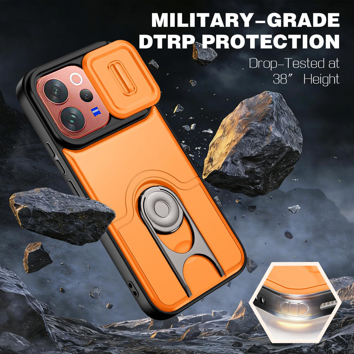 For vivo V70 5G / S50 5G Sliding Camera Cover 2 in 1 Rotating Holder Air Bag Shockproof Phone Case - Orange - EDA009752601F