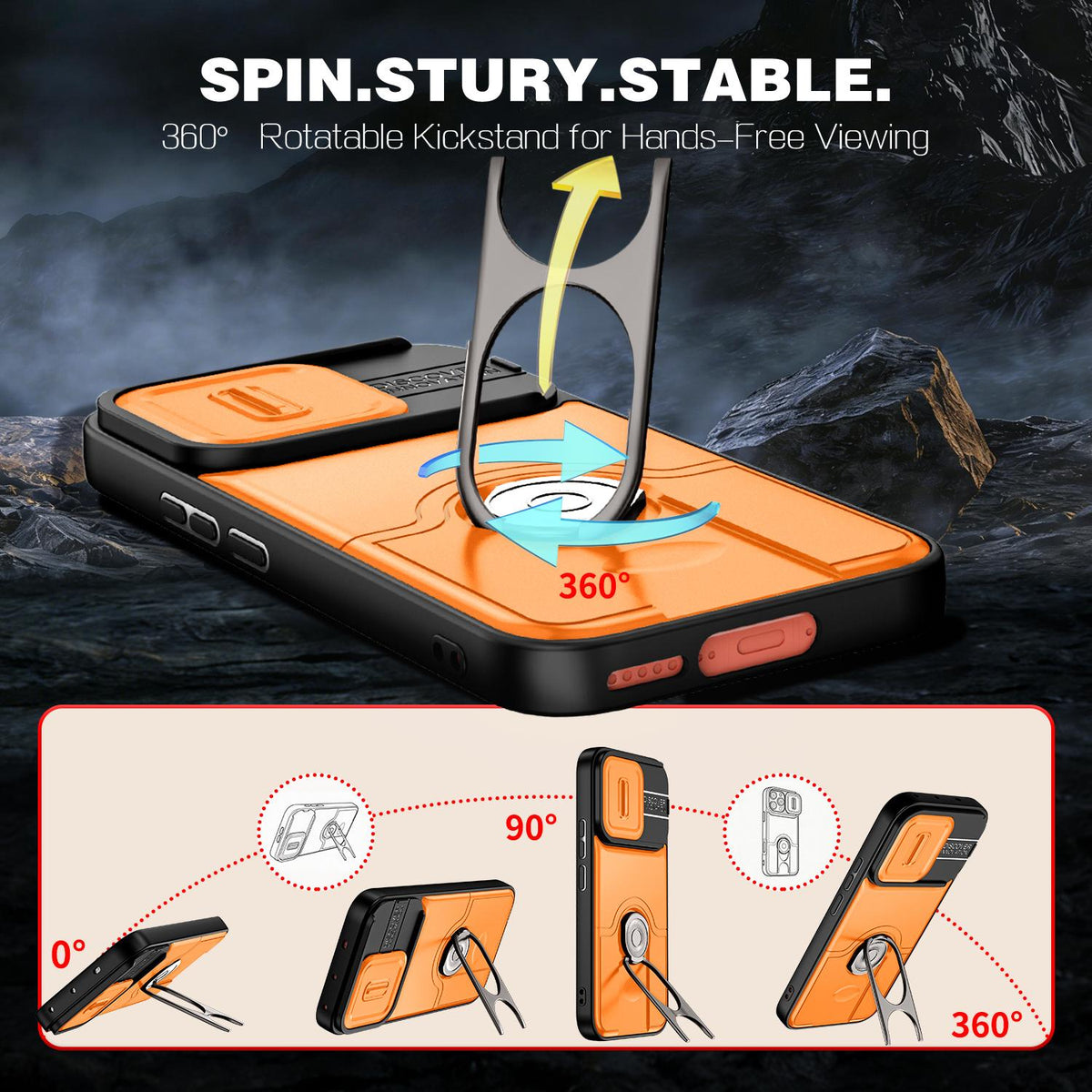 For vivo V70 5G / S50 5G Sliding Camera Cover 2 in 1 Rotating Holder Air Bag Shockproof Phone Case - Orange - EDA009752601F