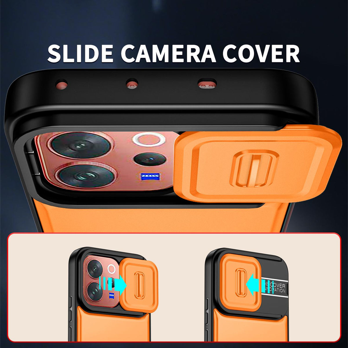 For vivo V70 5G / S50 5G Sliding Camera Cover 2 in 1 Rotating Holder Air Bag Shockproof Phone Case - Orange - EDA009752601F