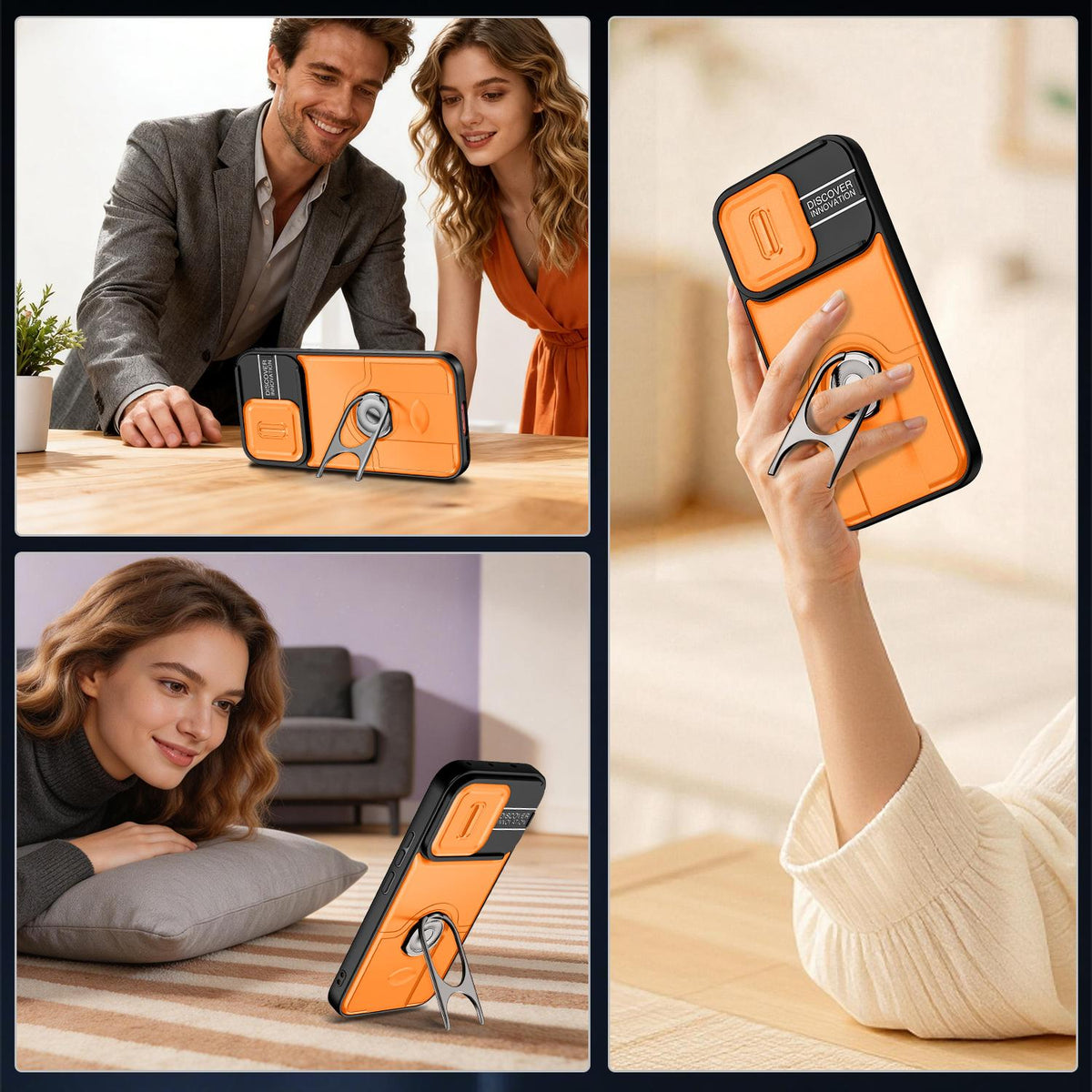 For vivo V70 5G / S50 5G Sliding Camera Cover 2 in 1 Rotating Holder Air Bag Shockproof Phone Case - Orange - EDA009752601F