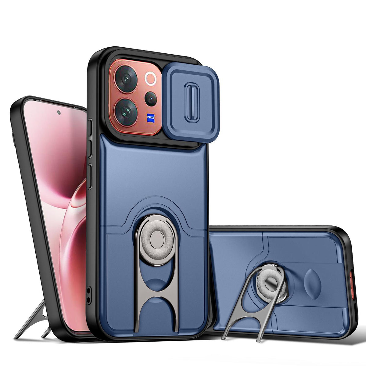 For vivo V70 5G / S50 5G Sliding Camera Cover 2 in 1 Rotating Holder Air Bag Shockproof Phone Case - Blue - EDA009752601G