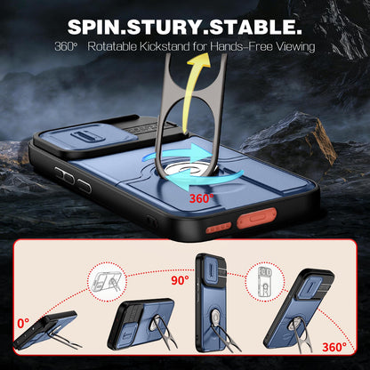 For vivo V70 5G / S50 5G Sliding Camera Cover 2 in 1 Rotating Holder Air Bag Shockproof Phone Case - Blue - EDA009752601G