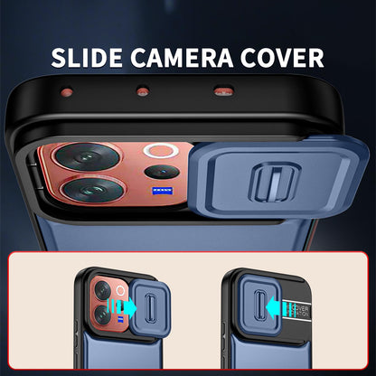 For vivo V70 5G / S50 5G Sliding Camera Cover 2 in 1 Rotating Holder Air Bag Shockproof Phone Case - Blue - EDA009752601G