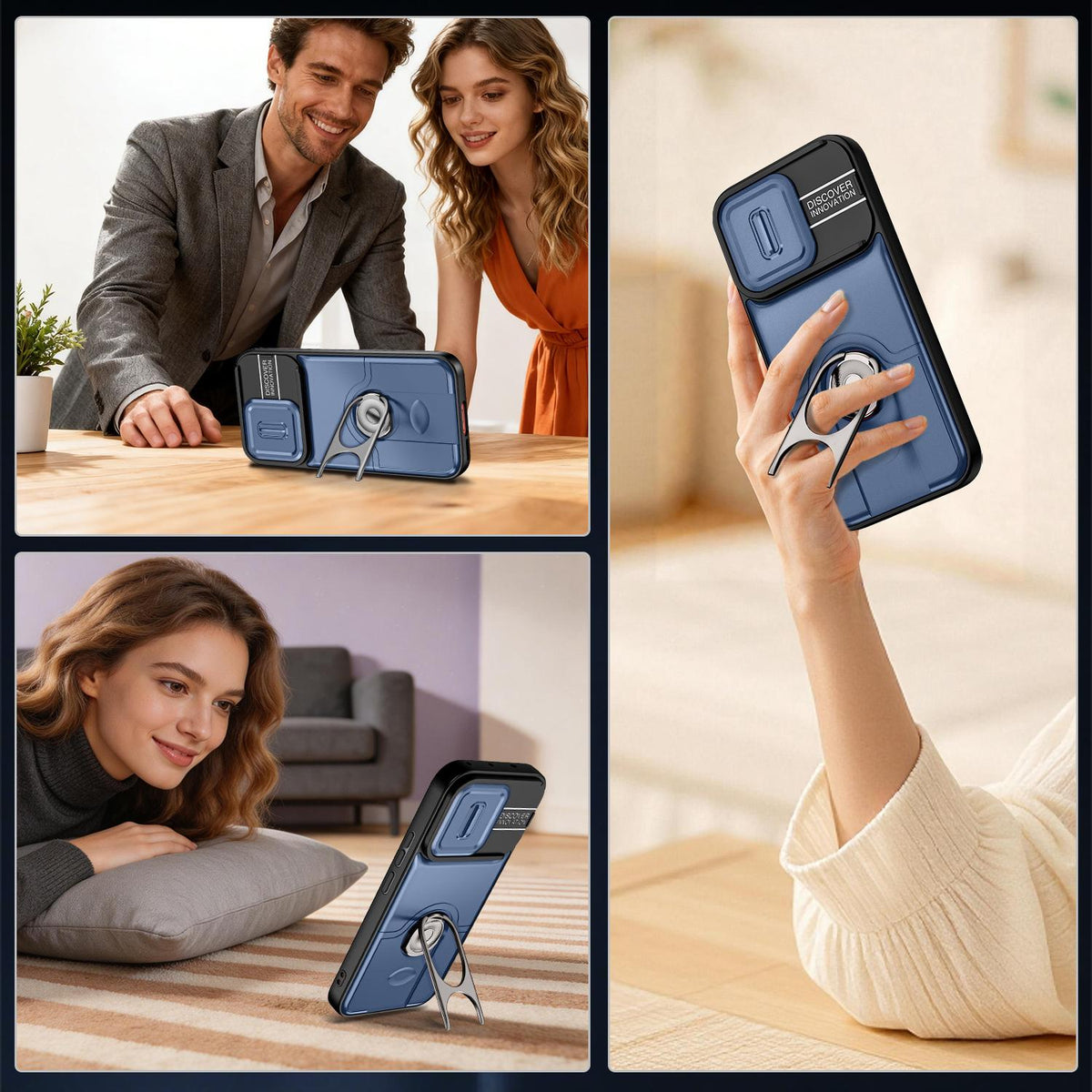 For vivo V70 5G / S50 5G Sliding Camera Cover 2 in 1 Rotating Holder Air Bag Shockproof Phone Case - Blue - EDA009752601G