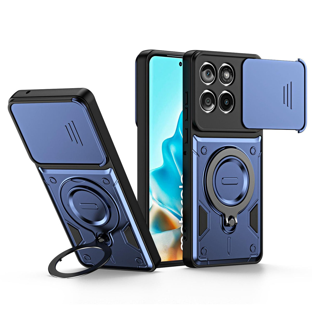 For Motorola Edge 70 5G Ring Holder Lens Slide Cover Phone Case - Blue - EDA009752804B