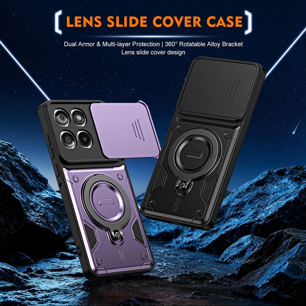 For Motorola Edge 70 5G Ring Holder Lens Slide Cover Phone Case - Red - EDA009752804D