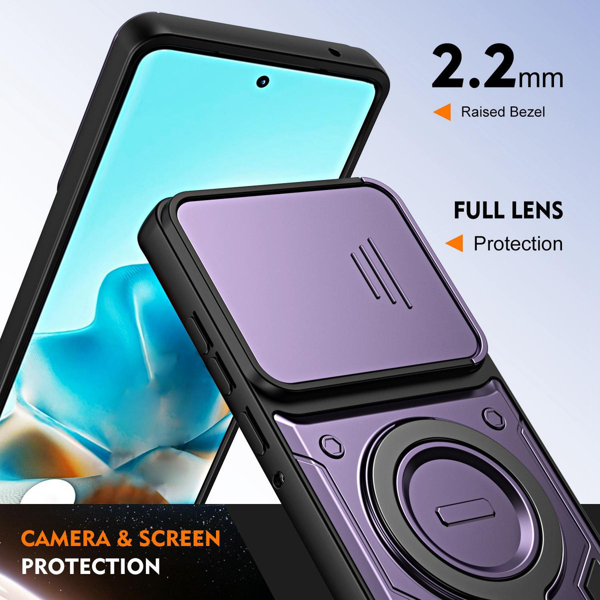 For Motorola Edge 70 5G Ring Holder Lens Slide Cover Phone Case - Red - EDA009752804D