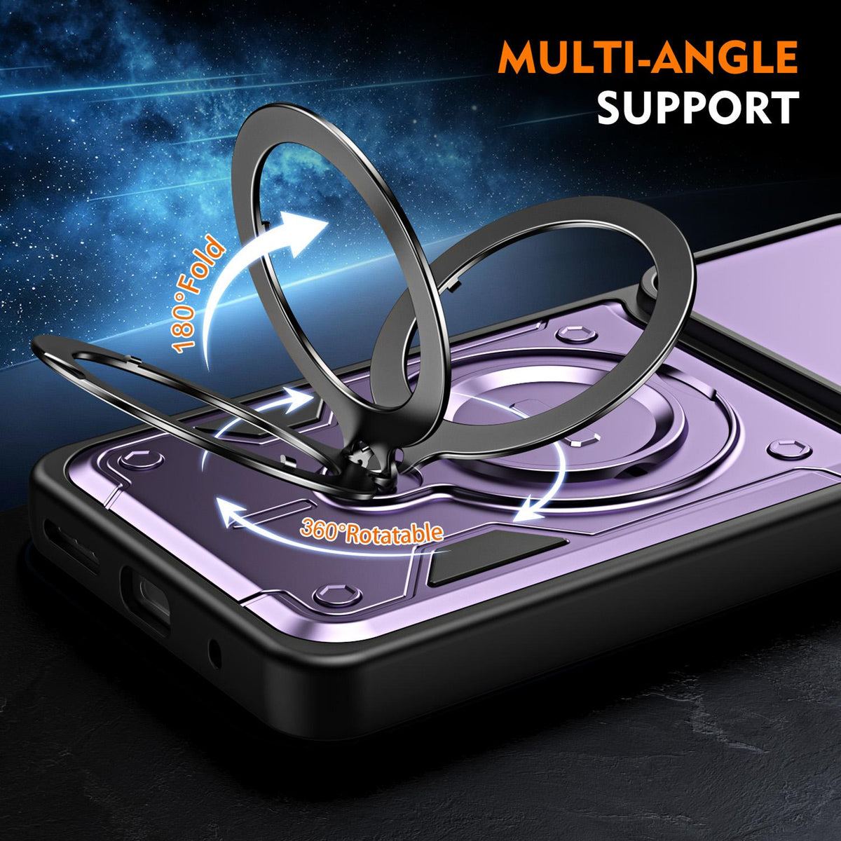 For Motorola Moto G05 / E15 Ring Holder Lens Slide Cover Phone Case - Orange - EDA009752809A