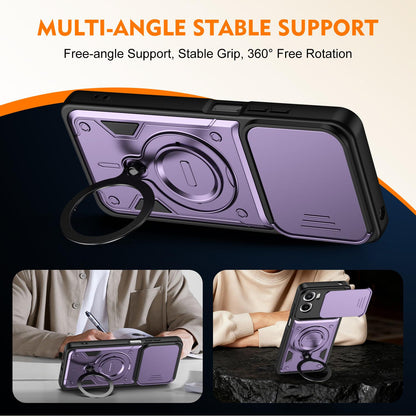 For Motorola Moto G05 / E15 Ring Holder Lens Slide Cover Phone Case - Orange - EDA009752809A