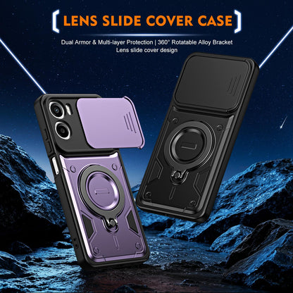 For Motorola Moto G05 / E15 Ring Holder Lens Slide Cover Phone Case - Blue - EDA009752809B