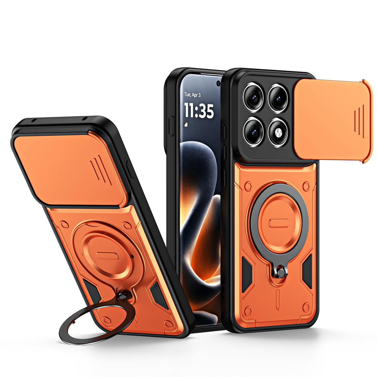 For Motorola Edge 70 Pro 5G Ring Holder Lens Slide Cover Phone Case - Orange - EDA009752813A
