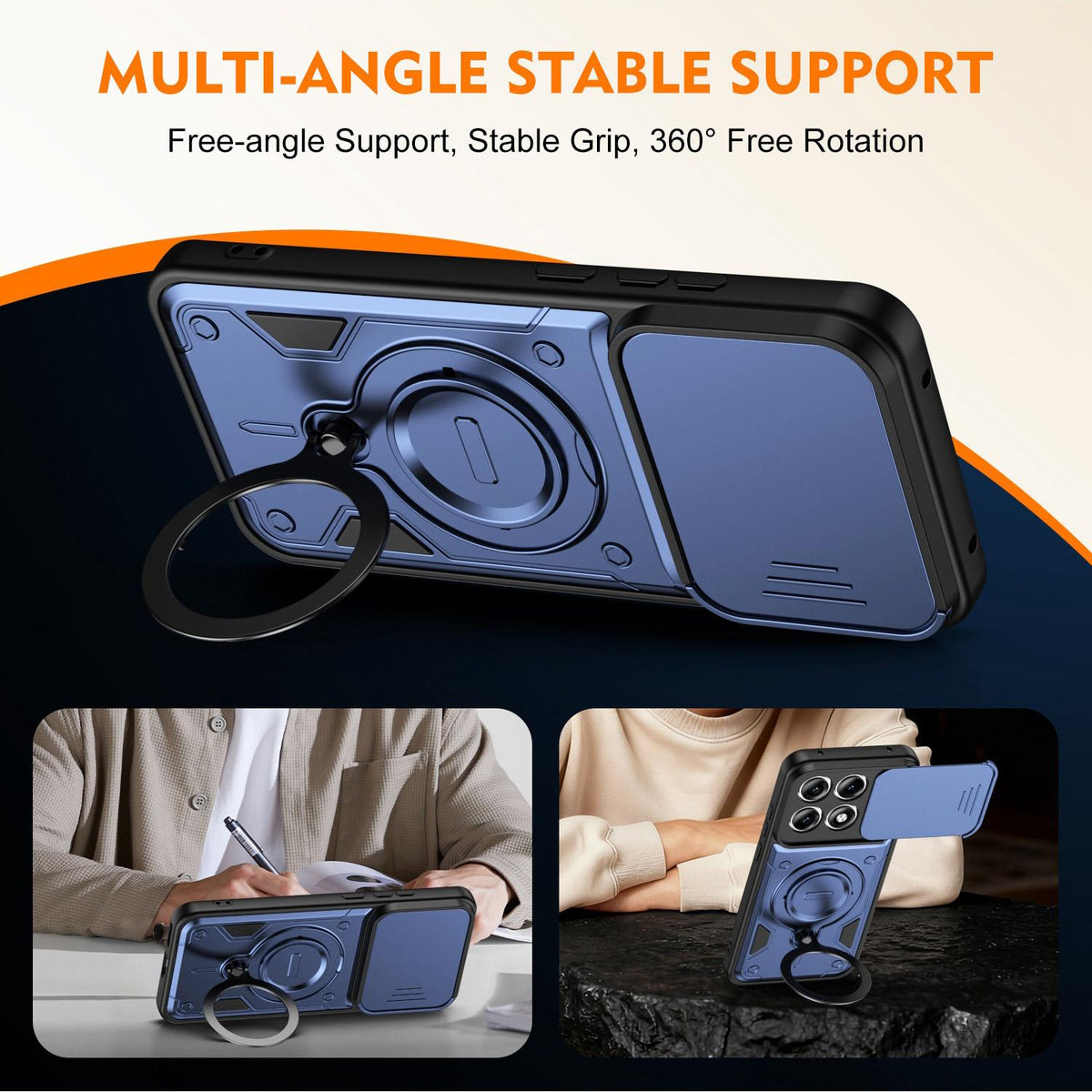 For Motorola Edge 70 Pro 5G Ring Holder Lens Slide Cover Phone Case - Orange - EDA009752813A