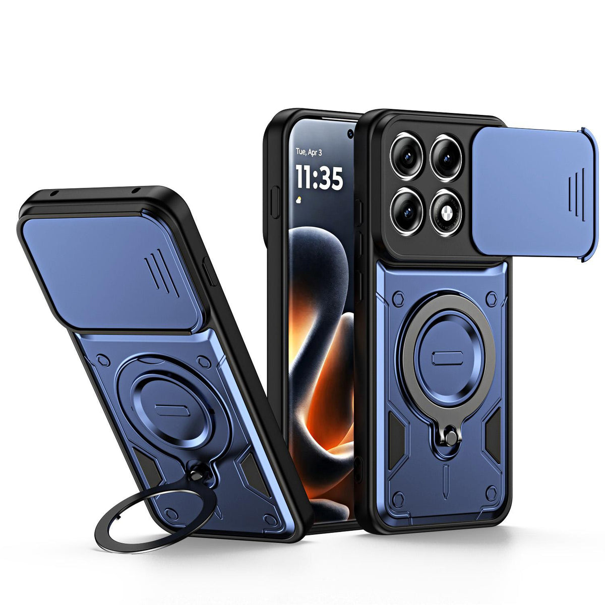 For Motorola Edge 70 Pro 5G Ring Holder Lens Slide Cover Phone Case - Blue - EDA009752813B