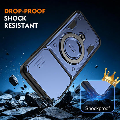 For Motorola Edge 70 Pro 5G Ring Holder Lens Slide Cover Phone Case - Blue - EDA009752813B