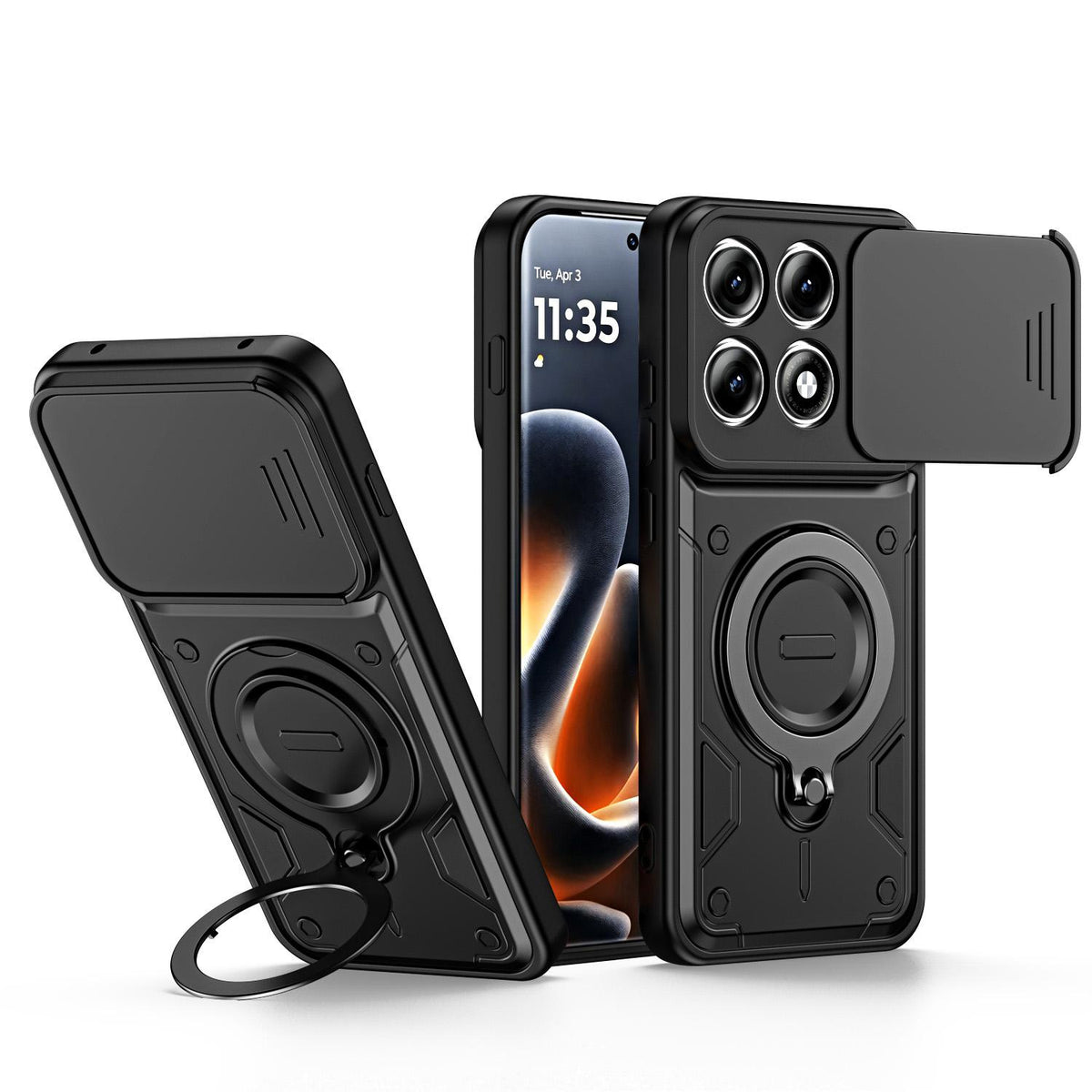 For Motorola Edge 70 Pro 5G Ring Holder Lens Slide Cover Phone Case - Black - EDA009752813C