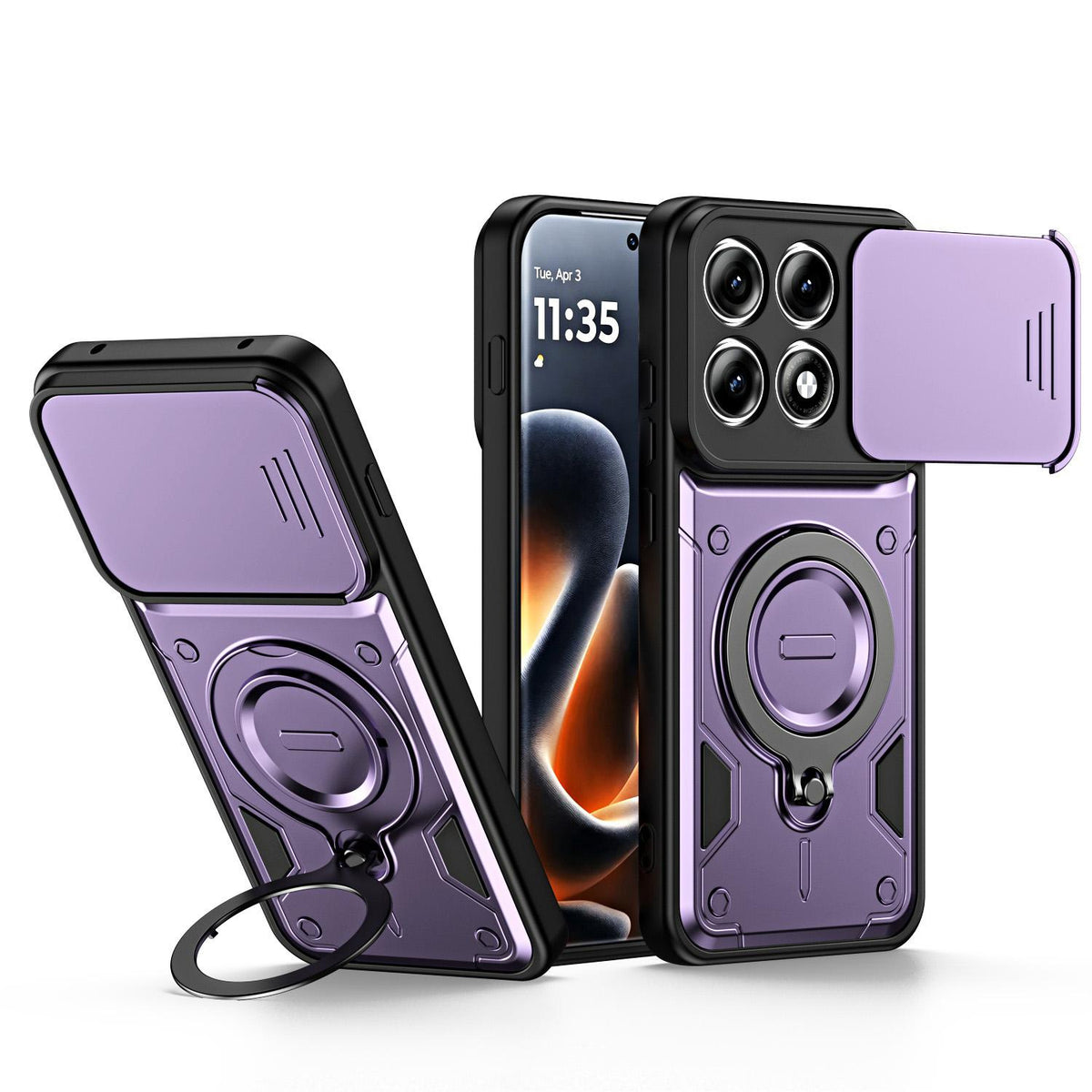 For Motorola Edge 70 Pro 5G Ring Holder Lens Slide Cover Phone Case - Purple - EDA009752813E