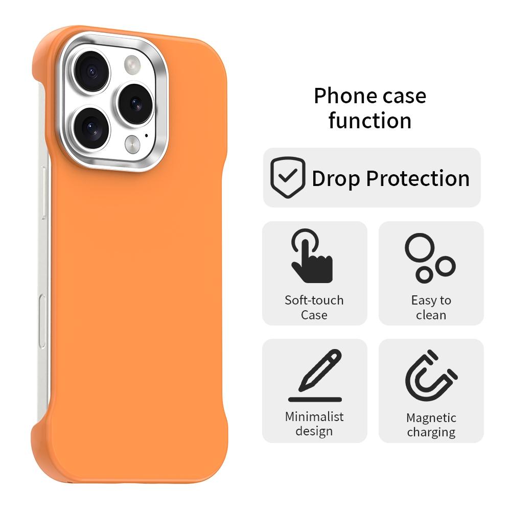 For iPhone 16 Pro Max Ultra-Slim Frameless TPU + PET + PC Shockproof Phone Case - Orange - EDA009752905B