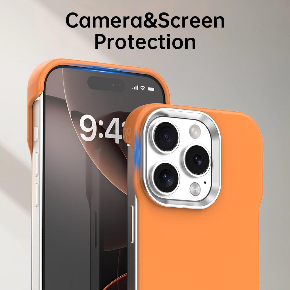 For iPhone 16 Pro Ultra-Slim Frameless TPU + PET + PC Shockproof Phone Case - Orange - EDA009752906B