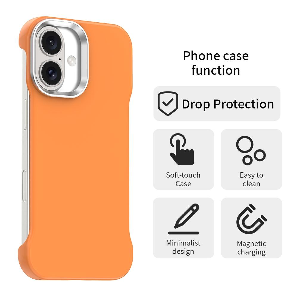 For iPhone 16 Ultra-Slim Frameless TPU + PET + PC Shockproof Phone Case - Orange - EDA009752908B