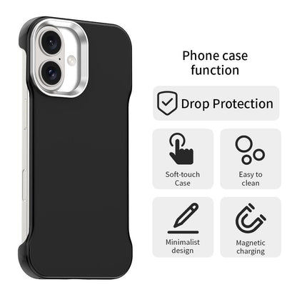 For iPhone 16 Ultra-Slim Frameless TPU + PET + PC Shockproof Phone Case - Black - EDA009752908D