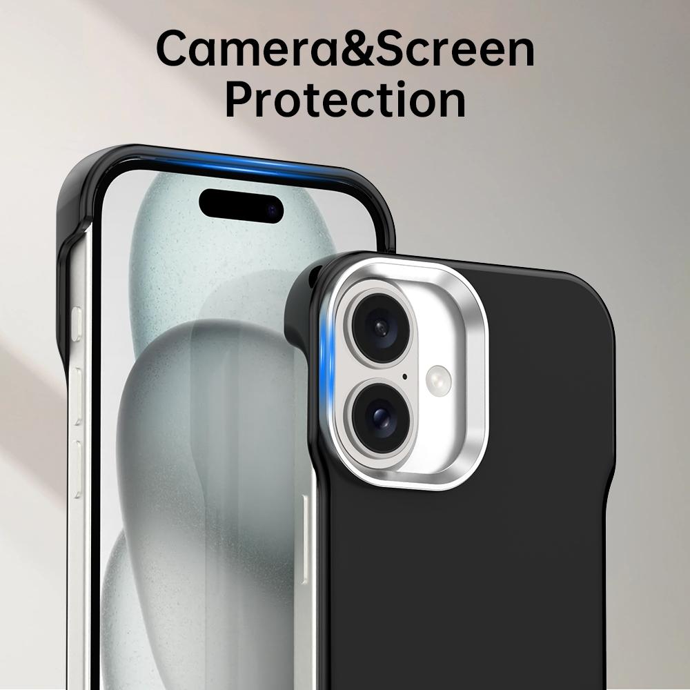 For iPhone 16 Ultra-Slim Frameless TPU + PET + PC Shockproof Phone Case - Black - EDA009752908D