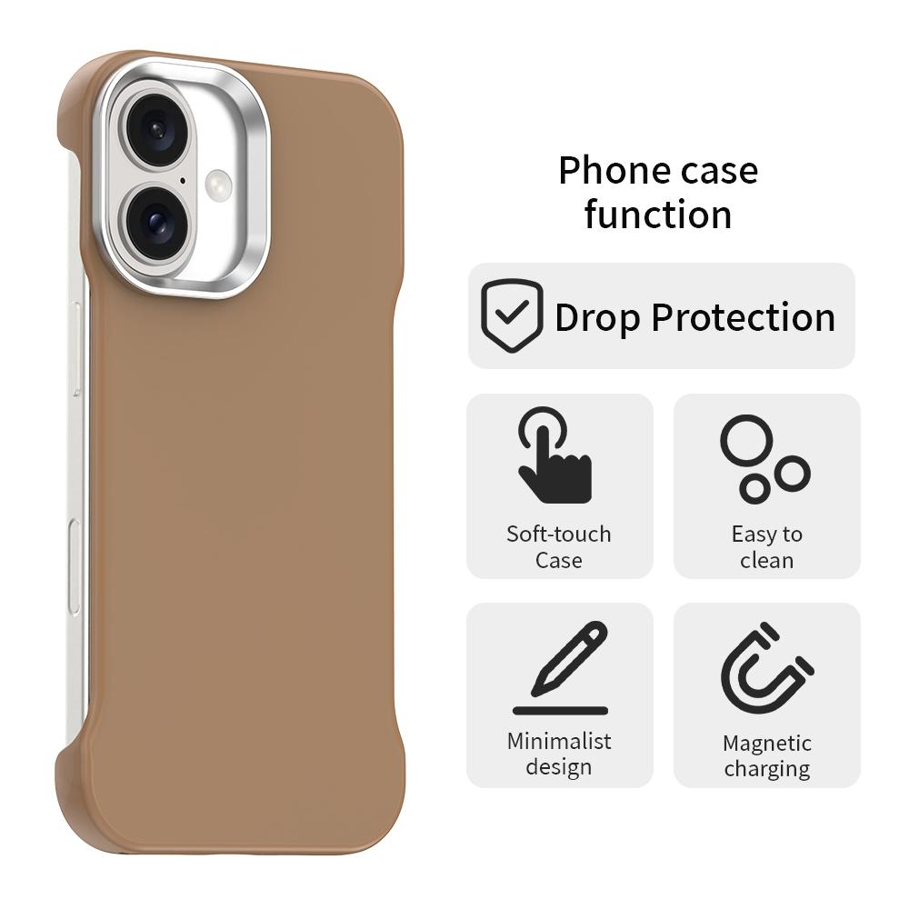 For iPhone 16 Ultra-Slim Frameless TPU + PET + PC Shockproof Phone Case - Brown - EDA009752908H