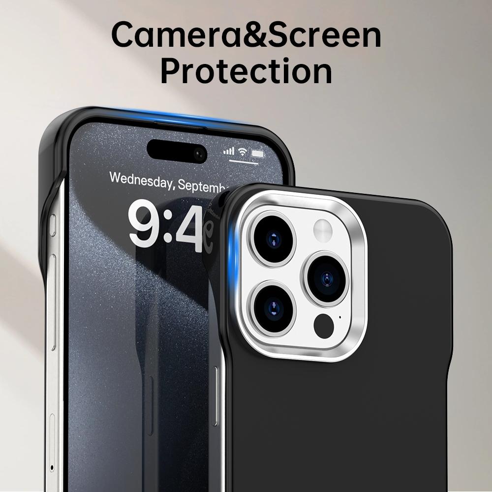 For iPhone 15 Pro Max Ultra-Slim Frameless TPU + PET + PC Shockproof Phone Case - Black - EDA009752909D