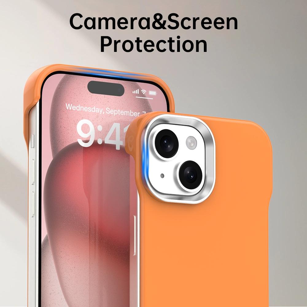 For iPhone 15 Plus Ultra-Slim Frameless TPU + PET + PC Shockproof Phone Case - Orange - EDA009752911B