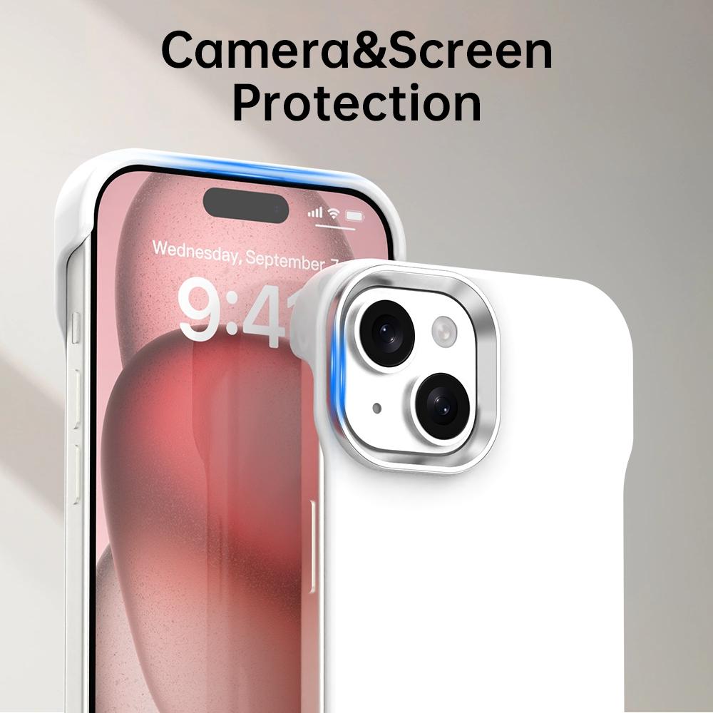 For iPhone 15 Ultra-Slim Frameless TPU + PET + PC Shockproof Phone Case - White - EDA009752912A