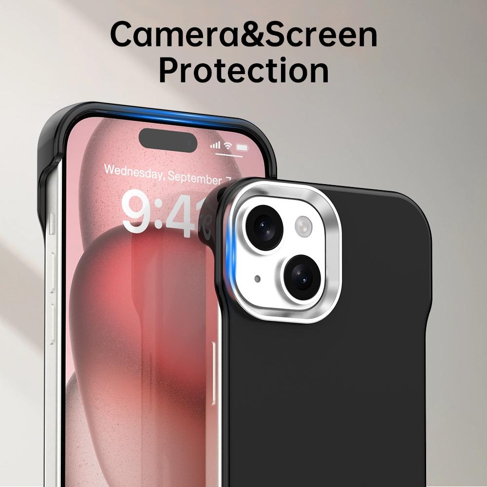 For iPhone 15 Ultra-Slim Frameless TPU + PET + PC Shockproof Phone Case - Black - EDA009752912D